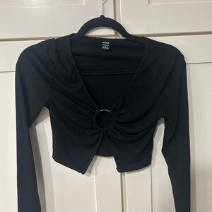 SHEIN Black Ring Detail Long Sleeve Top